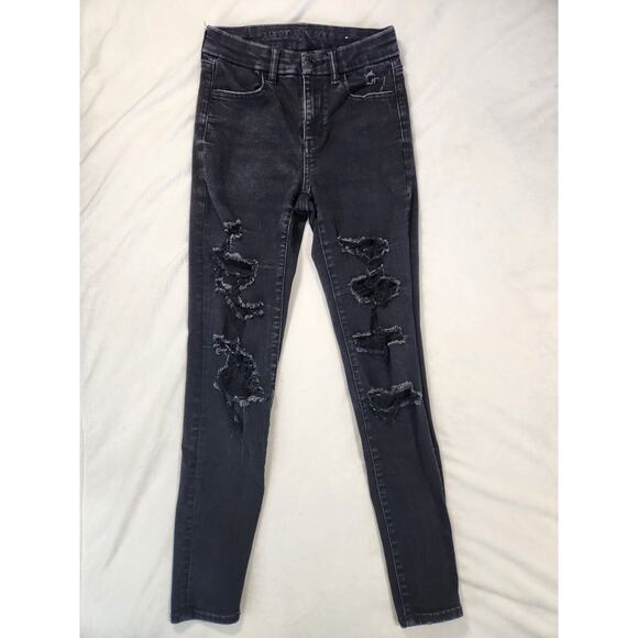 Sz 0 American Eagle Jeans Distressed Black Jegging Charcoal Wash Womens Size 0 - Picture 2 of 10